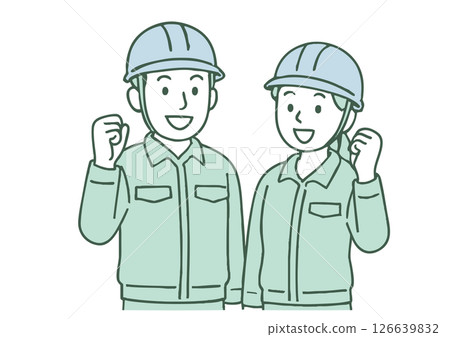 安全第一!身著工作服的男女擺出握拳姿勢 安全第一!身著工作服的男女擺出握拳姿勢 126639832