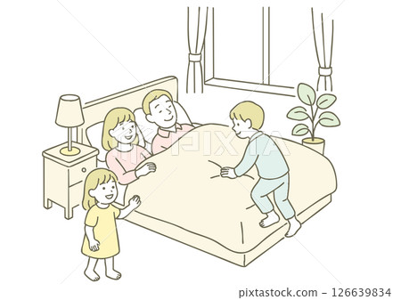 家庭早晨時光-在床上放鬆的快樂時光 家庭早晨時光-在床上放鬆的快樂時光 126639834