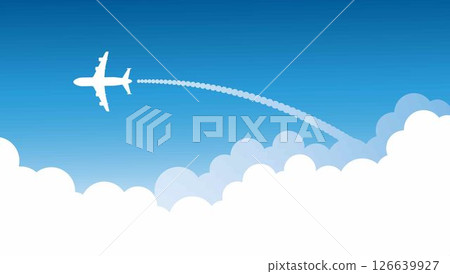 Simple airplane travel opens the background behind itself. Perfect for plane journeys, romantic travel, tours, cruises, airport advertising, trips abroad, vacations, and flight routes. 126639927