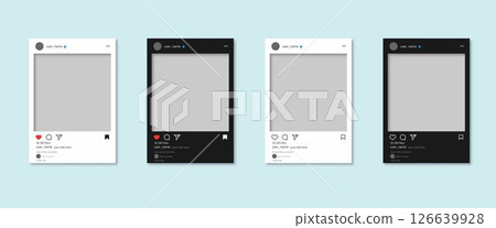 A vector EPS10 Instagram post frame mockup template in both light and dark modes. Perfect for social media previews, branding, A vector EPS10 Instagram post frame mockup template in both light and dark modes. Perfect for social media previews, branding, 126639928