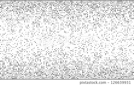 Abstract black halftone texture with dispersed square dots on a white background. Geometric pixel pattern for presentation design or banners. 126639931
