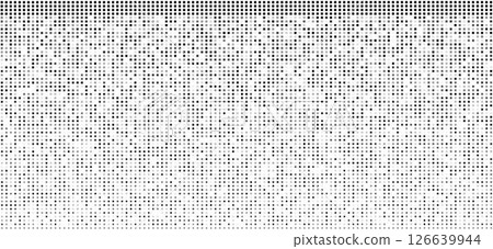 Abstract black halftone texture with dispersed square dots on a white background. Geometric pixel pattern for presentation design or banners. Abstract black halftone texture with dispersed square dots on a white background. Geometric pixel pattern for presentation design or banners. 126639944