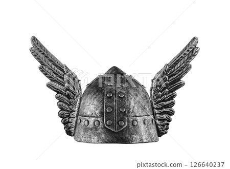 Medieval knight helmet with wings isolated on white background 126640237