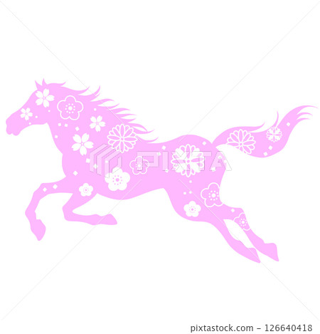 Year of the Horse: Beautiful horse and flower illustration, Japanese pattern 126640418