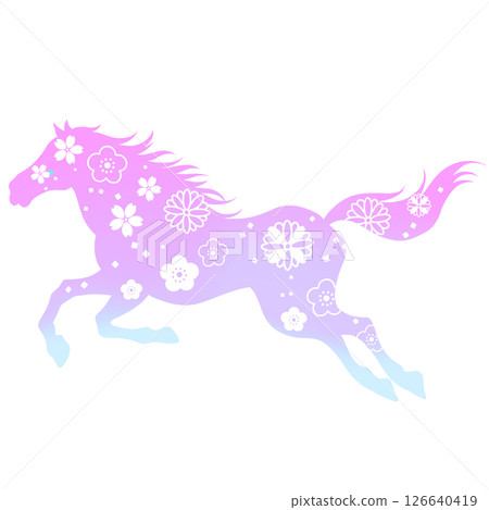 Year of the Horse: Beautiful horse and flower illustration, Japanese pattern 126640419
