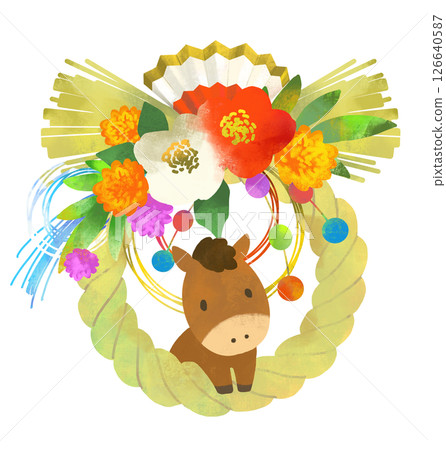 Year of the Horse - Shimenawa, Shimekazari and cute illustration of a horse Year of the Horse - Shimenawa, Shimekazari and cute illustration of a horse 126640587