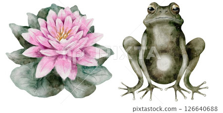 Explore a seamless design of frogs and lily pads in a tranquil marshland setting 126640688