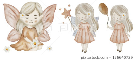 Charming fairies in soft watercolor design suitable for textile and wrapping paper 126640729
