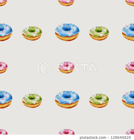 Crocodile and monkey enjoying ice cream in whimsical watercolor pattern for fabric design Crocodile and monkey enjoying ice cream in whimsical watercolor pattern for fabric design 126640820