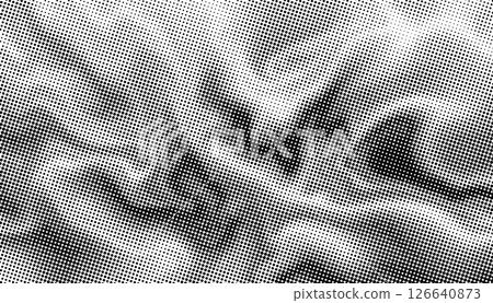 Abstract marble wave halftone black and white texture. Monochrome background for printing on badges, posters, covers. Vintage pattern of dots organically arranged. Vector 126640873