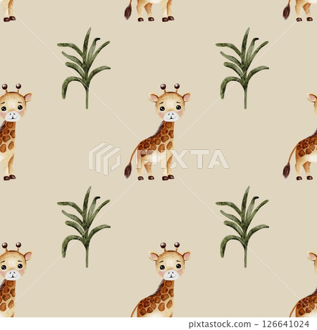 Giraffe watercolor pattern for seamless textile, fabric, and wrapping designs Giraffe watercolor pattern for seamless textile, fabric, and wrapping designs 126641024