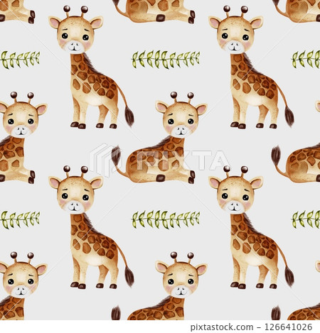 Colorful giraffe watercolor pattern for textile and fabric design Colorful giraffe watercolor pattern for textile and fabric design 126641026