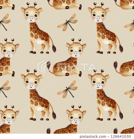 Giraffe watercolor pattern for textile and wrapping paper design 126641030