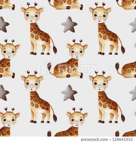 Colorful giraffe watercolor pattern for textile and wrapping paper design 126641032