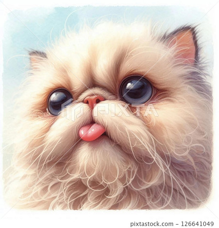 Persian cat staring blankly with tongue out 126641049