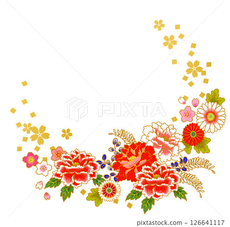 華麗的花卉日式框架日式圖案 126641117