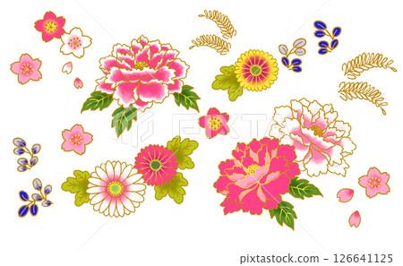Japanese style flower illustration material Japanese pattern 126641125