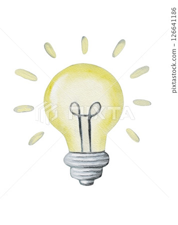 Watercolor light bulb illustration on white for creative school supplies design Watercolor light bulb illustration on white for creative school supplies design 126641186