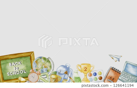 Creative watercolor design featuring back to school supplies for a vibrant learning atmosphere Creative watercolor design featuring back to school supplies for a vibrant learning atmosphere 126641194