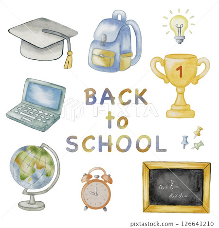 Colorful watercolor school supplies design for back to school preparations 126641210