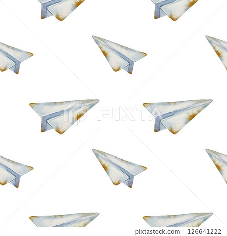 Whimsical watercolor pattern of paper airplanes for creative school supplies Whimsical watercolor pattern of paper airplanes for creative school supplies 126641222