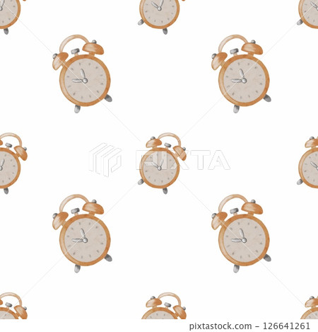 Watercolor alarm clock pattern for school supplies and creative projects Watercolor alarm clock pattern for school supplies and creative projects 126641261