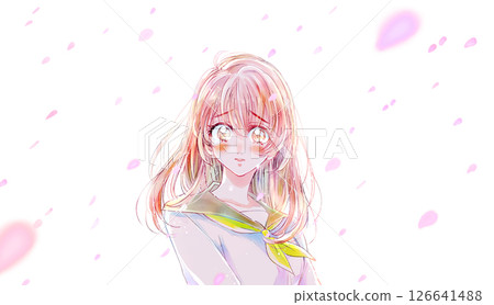 水手女學生，眼淚，胸部，背光，櫻花雪 126641488