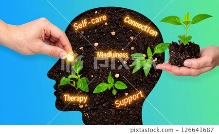 Mental health awareness with plants representing support, therapy, and mindfulness for personal growth and self-care 126641687