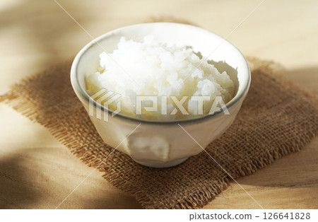 White rice served in a bowl White rice served in a bowl 126641828