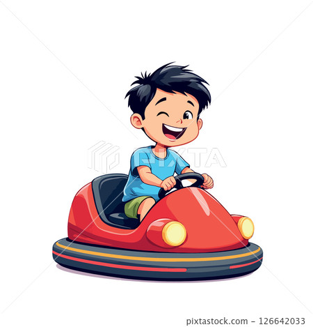 Vsai happy child driving a red bumper car 126642033