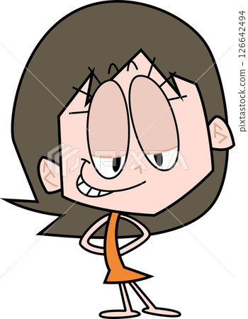 A woman with her arms behind her back and staring with a grin 126642494