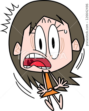A woman in orange clothes with a surprised expression 126642496