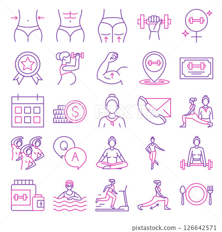Female fitness club icon set vector isolated Female fitness club icon set vector isolated 126642571