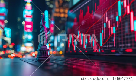 Statue of Liberty On Laptop With Rising Stock Market Graph, Symbolizing Economic Growth Statue of Liberty On Laptop With Rising Stock Market Graph, Symbolizing Economic Growth 126642774