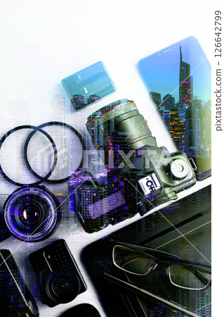 Professional Photographic Equipment. Work kit for professional photographers and designer. 126642799