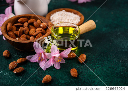 Almond alternative milk, oil and flour 126643024