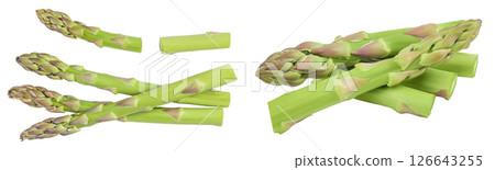 fresh asparagus isolated on white background. Top view. Flat lay. fresh asparagus isolated on white background. Top view. Flat lay. 126643255