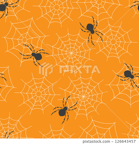 Seamless pattern with spiders on the web. Halloween print Seamless pattern with spiders on the web. Halloween print 126643457