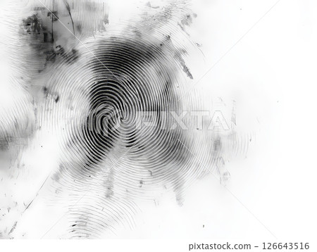 Minimalist abstract background with black fingerprint swirl on white surface Minimalist abstract background with black fingerprint swirl on white surface 126643516