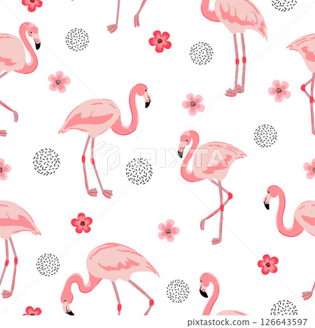 Flamingo seamless pattern. Vector background design with flamingos and flowers 126643597