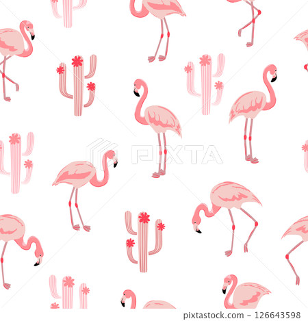 Seamless pattern with pink flamingo bird and cactus Seamless pattern with pink flamingo bird and cactus 126643598