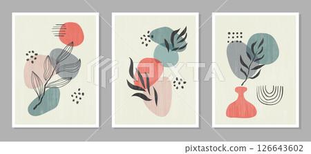 Abstract set of floral wall art. Trendy minimal vector illustration 126643602