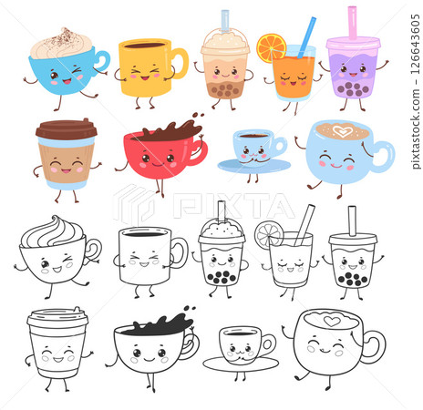 Cute coffee and bubble tea set 126643605
