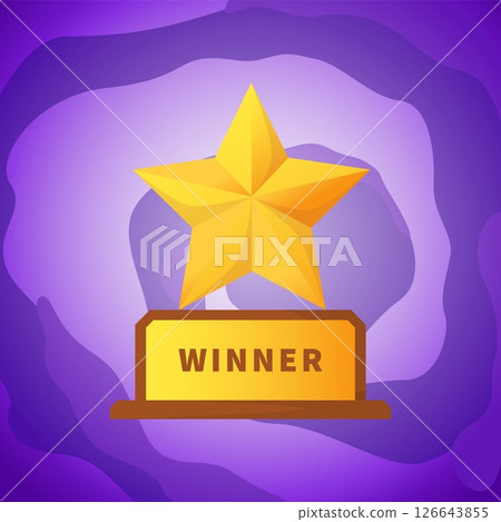 Winner award. Golden championship leader reward. Victory star on platform. Abstract spiral swirl. Tournament honor trophy. Winning ceremony. Leadership achievement. Vector square card 126643855