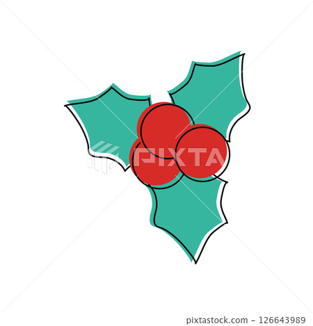 Green holly leaves and berries. Vector 126643989