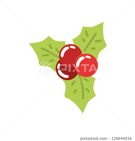 Green holly leaves and berries. Vector 126644016