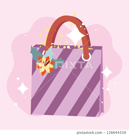 Striped festive gift bag. Vector Striped festive gift bag. Vector 126644339