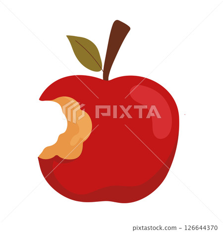 Bitten red apple with leaf. Vector 126644370