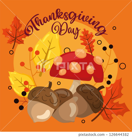 Thanksgiving Day mushrooms scene. Vector Thanksgiving Day mushrooms scene. Vector 126644382