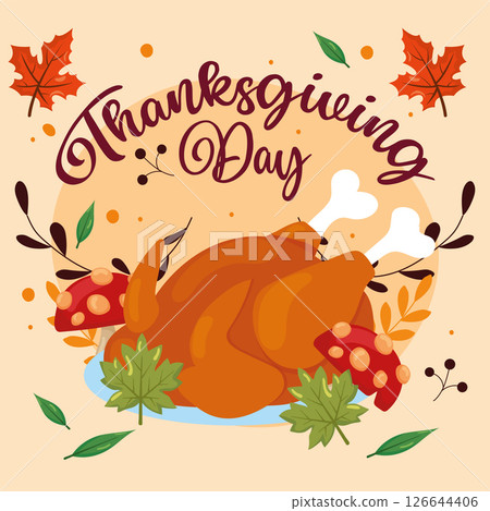 Thanksgiving Day with roast. Vector Thanksgiving Day with roast. Vector 126644406